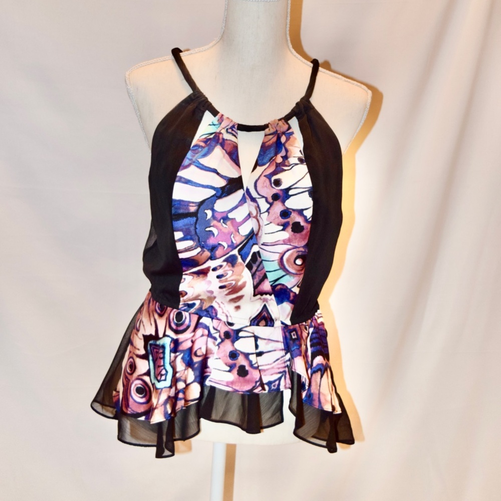 BEBE butterfly print peplum top
